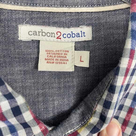 Carbon 2 Cobalt Shirt Men Large Blue Red Geometric Stripe Business Casual Preppy - Picture 3 of 12